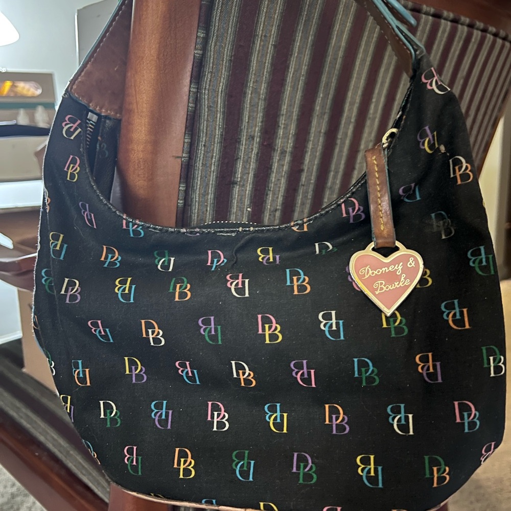 Dooney & Bourke Black Hobo Bag with Multicolor Logo